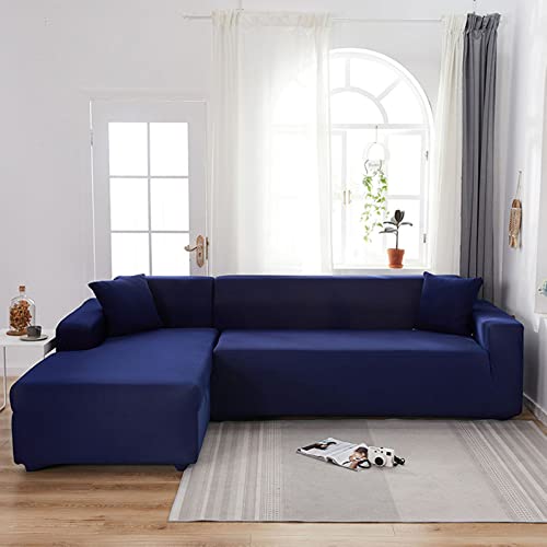 OwkHome L-förmiger Sofabezug, Rutschfester Stretch-Schonbezug for Ecksofas, Maschinenwaschbar(Blue,3 Seater+4 Seater) von OwkHome