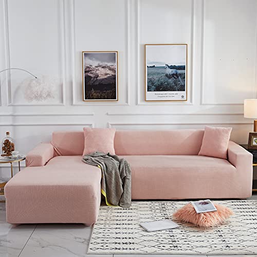 OwkHome L-förmiger Sofabezug, Universeller, Rutschfester Stretch-Couchbezug, Moderner Möbelschutz(Pink,4 Seater+4 Seater) von OwkHome