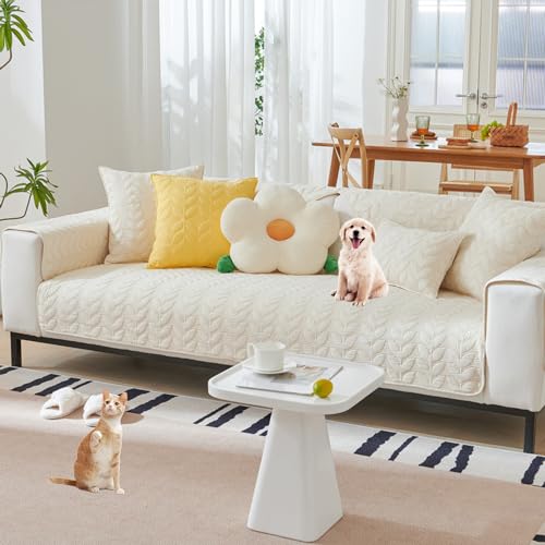 OwkHome L-förmiger Sofabezug, rutschfest, Waschbar, for 1–4 Sitze, Minimalistischer Möbelschutz(Beige,70 * 180cm/27.6 * 71in) von OwkHome