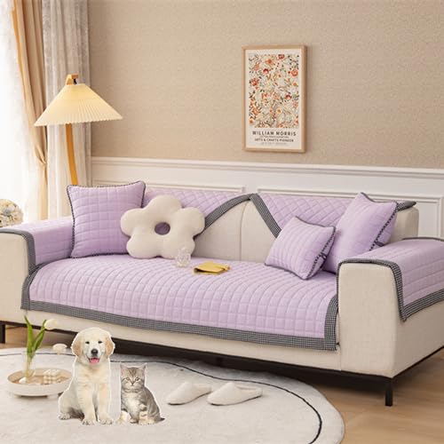 OwkHome L-förmiger Sofabezug Aus Baumwolle Mit Anti-Rutsch-Schutz(Purple,90 * 240cm/35.4 * 94in) von OwkHome