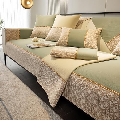 OwkHome L-förmiger Sofabezug Aus Chenille, Rutschfester Schonbezug for Haustiere – Waschbarer Möbelschutz for Alle Jahreszeiten(Green,110 * 240cm/43.3 * 94.5in) von OwkHome