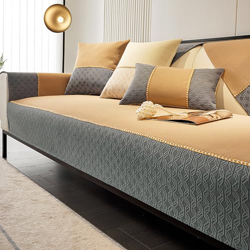 OwkHome L-förmiger Sofabezug Aus Chenille, Rutschfester Schonbezug for Haustiere – Waschbarer Möbelschutz for Alle Jahreszeiten(Khaki,Pillow 17.7 * 17.7in) von OwkHome