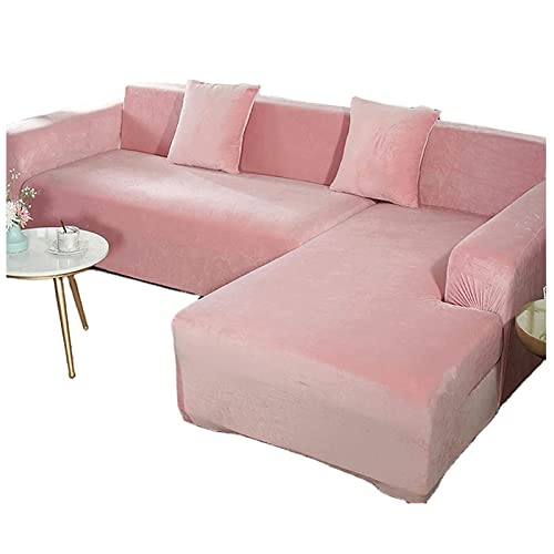 OwkHome L-förmiger Sofabezug Aus Samt, Rutschfester Möbelschutz Mit Chaiselongue-Bezug(Pink,4+4 Seater) von OwkHome