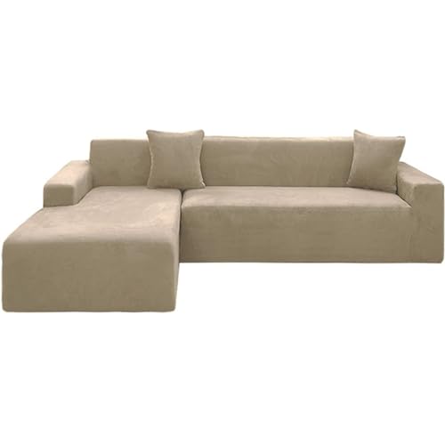 OwkHome L-förmiger Sofabezug Aus Samt Mit Anti-Rutsch-Schutz(Khaki,3+3 Seater) von OwkHome
