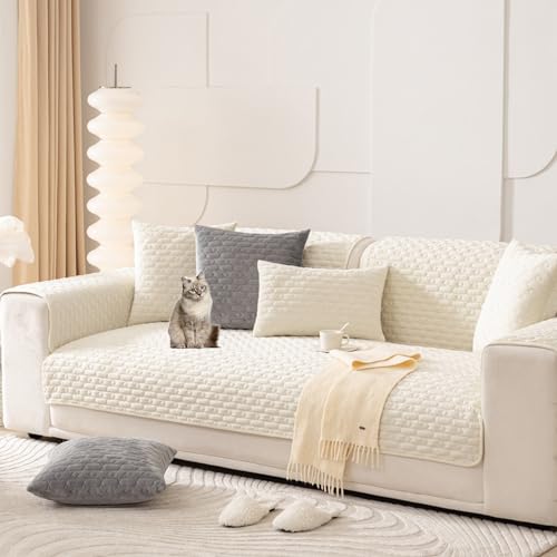OwkHome L-förmiger Sofabezug Aus Samt Mit Rutschfestem Design for 2-4-Sitzer-Sofas(Beige,70 * 70cm/27.6 * 27.6in) von OwkHome