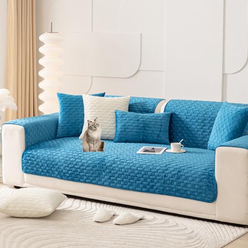 OwkHome L-förmiger Sofabezug Aus Samt Mit Rutschfestem Design for 2-4-Sitzer-Sofas(Blue,Pillowcover45*45cm) von OwkHome