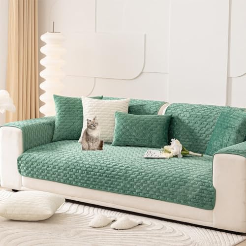 OwkHome L-förmiger Sofabezug Aus Samt Mit Rutschfestem Design for 2-4-Sitzer-Sofas(Green,Pillowcover30*50cm) von OwkHome