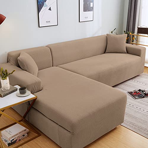 OwkHome L-förmiger Sofabezug – Dehnbarer, Rutschfester Möbelschutz Mit Elastischer Unterseite(Brown,4 Seater+4 Seater) von OwkHome