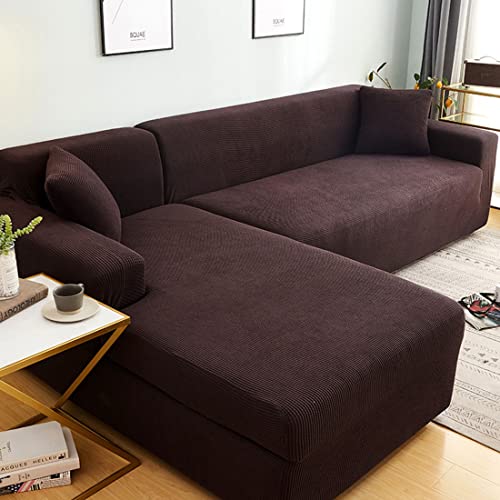 OwkHome L-förmiger Sofabezug – Dehnbarer, Rutschfester Möbelschutz Mit Elastischer Unterseite(Coffee,3 Seater+4 Seater) von OwkHome