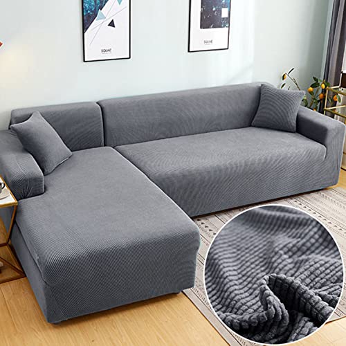 OwkHome L-förmiger Sofabezug Mit Anti-Rutsch-Design, Hochelastischer Möbelschutz(Dark Grey,2 Seater+3 Seater) von OwkHome