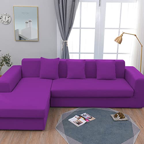 OwkHome L-förmiger Sofabezug Mit Elastischen Kanten, Einfarbiger Stretch-Möbelschutz(Deep Purple,3 Seater+3 Seater) von OwkHome