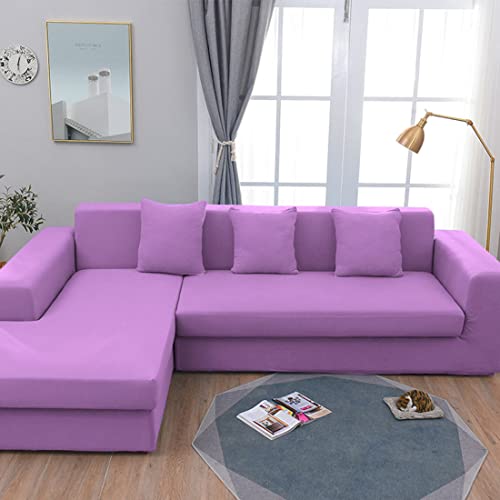 OwkHome L-förmiger Sofabezug Mit Elastischen Kanten, Einfarbiger Stretch-Möbelschutz(Light Purple,2 Seater+2 Seater) von OwkHome