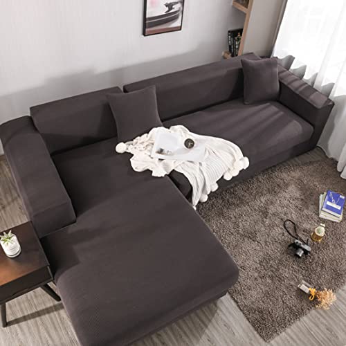 OwkHome L-förmiger Sofabezug Mit Elastischer Passform, Rutschfester Möbelschutz(Brown,2 Seater+3 Seater) von OwkHome