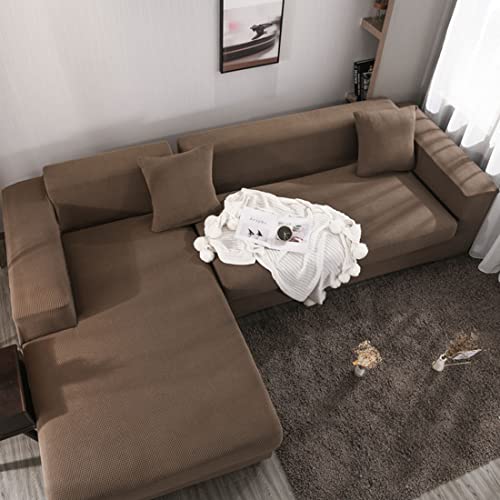 OwkHome L-förmiger Sofabezug Mit Elastischer Passform, Rutschfester Möbelschutz(Coffee,4 Seater+4 Seater) von OwkHome