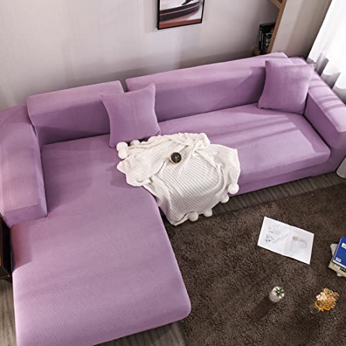 OwkHome L-förmiger Sofabezug Mit Elastischer Passform, Rutschfester Möbelschutz(Purple,4 Seater+4 Seater) von OwkHome