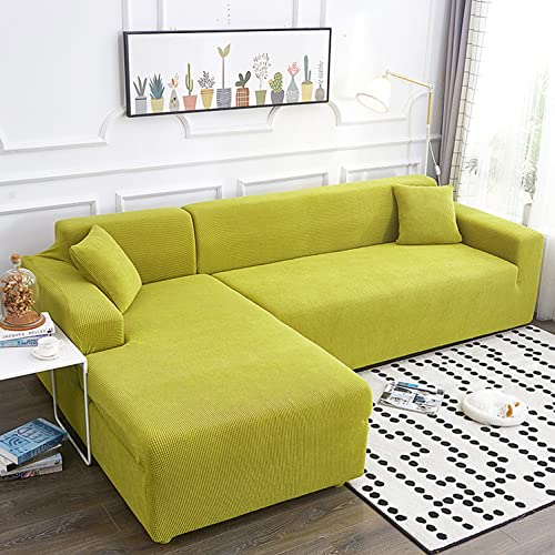OwkHome L-förmiger Sofabezug Mit Rutschfester Unterseite, Dehnbarer, Waschbarer Möbelschutz(Green,4 Seater(235-300cm)) von OwkHome