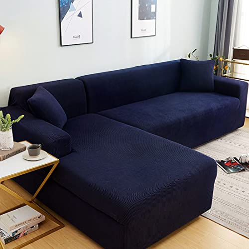 OwkHome L-förmiger Sofabezug mit elastischen Kanten, weicher, dehnbarer, Rutschfester Möbelschutz(Dark Blue,3 Seater+4 Seater) von OwkHome