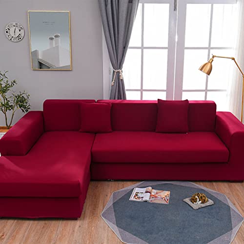 OwkHome L-förmiger Stretch-Sofabezug, Rutschfester Möbelschutz for Haustierfreundliches Wohnzimmer(Red-1,4 Seater(235-310cm)) von OwkHome
