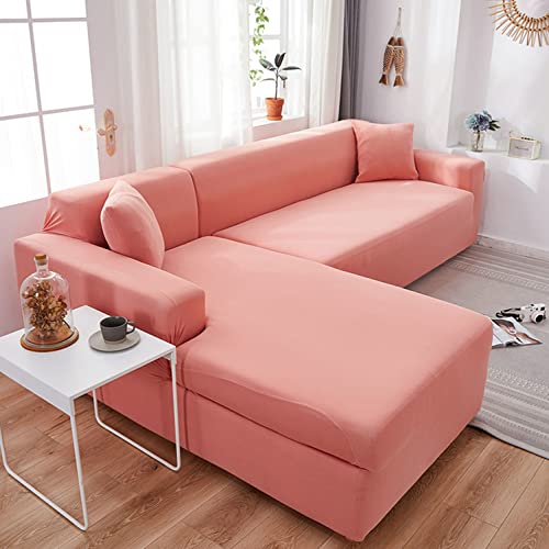 OwkHome L-förmiger Stretch-Sofabezug | Maschinenwaschbarer Möbelschutz Mit Elastischer Passform(Pink-1,4 Seater+4 Seater) von OwkHome