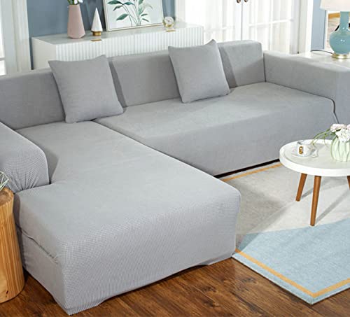 OwkHome L-förmiger Stretch-Sofabezug Mit Elastischer Unterseite, Dicker Möbelschutz for Anbausofas(Grey,4 Seater+4 Seater) von OwkHome