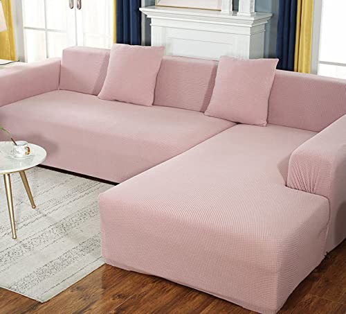 OwkHome L-förmiger Stretch-Sofabezug Mit Elastischer Unterseite, Dicker Möbelschutz for Anbausofas(Pink,4 Seater+4 Seater) von OwkHome
