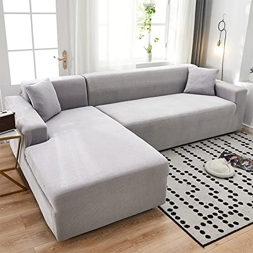 OwkHome L-förmiger Stretch-Sofabezug Mit Rutschfestem, Elastischem Schutz(Grey-1,2 Seater+3 Seater) von OwkHome