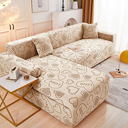 OwkHome L-förmiger Stretch-Sofabezug Mit Rutschfestem Schaumstoff, Hochelastischer Möbelschutz for Ecksofas(Brown,2 Seater+3 Seater) von OwkHome