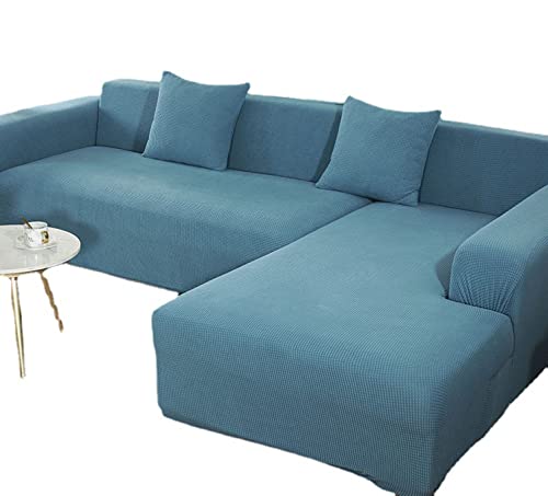 OwkHome L-förmiger Stretch-Sofabezug Mit Strukturiertem Design, Elastischer Möbelschutz for Anbausofas(Blue,2 Seater+3 Seater) von OwkHome