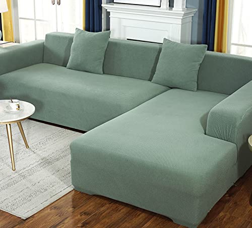 OwkHome L-förmiger Stretch-Sofabezug Mit Strukturiertem Design, Elastischer Möbelschutz for Anbausofas(Green,4 Seater(235-300cm)) von OwkHome