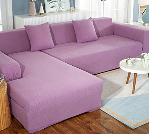 OwkHome L-förmiger Stretch-Sofabezug Mit Strukturiertem Design, Elastischer Möbelschutz for Anbausofas(Purple,3 Seater+3 Seater) von OwkHome