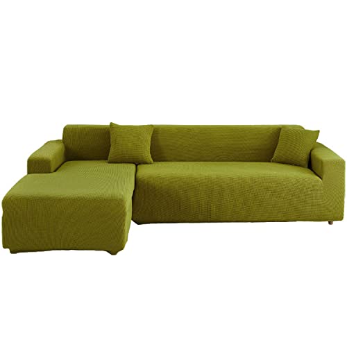 OwkHome L-förmiges, Elastisches Sofabezug-Set, Schonbezug Aus Festem Stoff Mit Maschinenwaschbarem Schutz(Green-1,4 Seater+4 Seater) von OwkHome