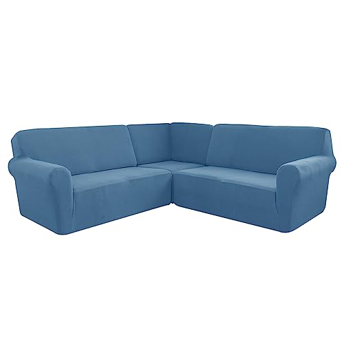 OwkHome L-förmiges Sofabezug-Set – 3-teiliger Stretch-Möbelschutz(Blue) von OwkHome