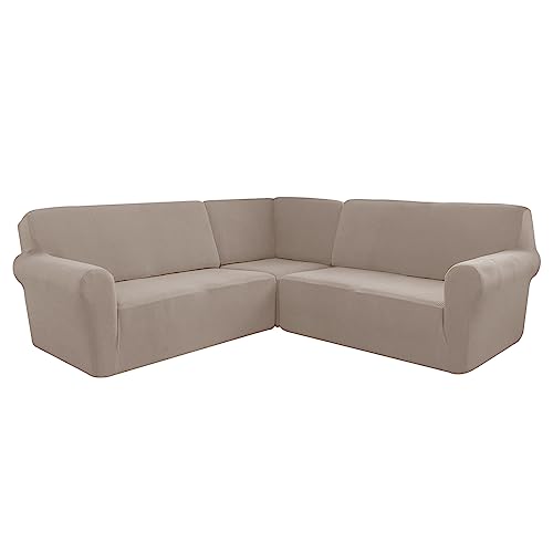 OwkHome L-förmiges Sofabezug-Set – 3-teiliger Stretch-Möbelschutz(Khaki) von OwkHome