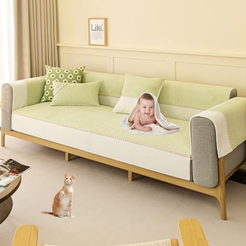 OwkHome L-förmiges Sofabezug-Set Aus Cord Mit Rutschfestem Design, Waschbarer, Haustierbeständiger Möbelschutz(Green,70 * 150cm/27.6 * 59in) von OwkHome