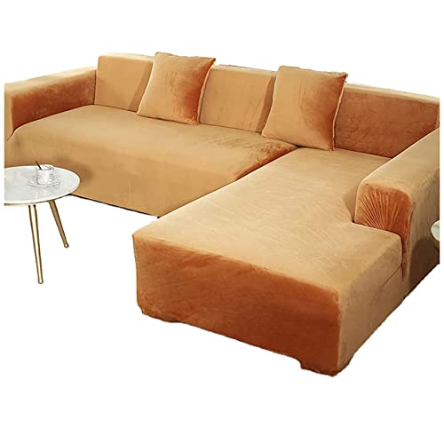 OwkHome L-förmiges Sofabezug-Set Aus Samt, Elastischer Möbelschutz for Eck-Chaiselongue(Orange,4+4 Seater) von OwkHome