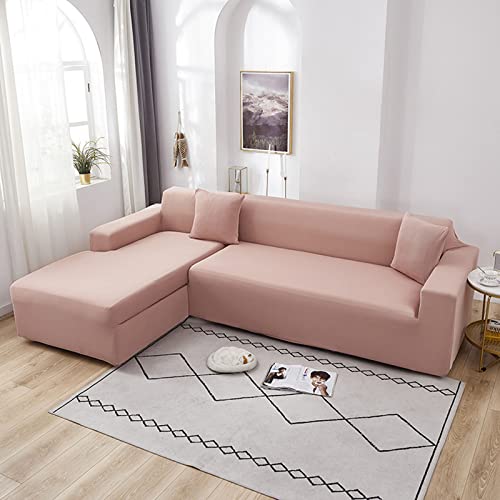 OwkHome L-förmiges Sofabezug-Set Aus Samt, Rutschfester, Elastischer Möbelschutz for Anbausofas(Pink,3 Seater(190-230cm)) von OwkHome