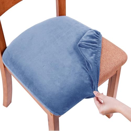 OwkHome Luxuriöses Stuhlhussen-Set Aus Samt for Esszimmerstühle, Stretch-Schutz(Blue 1,4 Pieces) von OwkHome