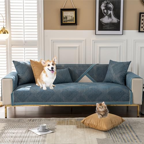 OwkHome Moderner, Einfarbiger Sofabezug, Rutschfester Schnittbezug for 1-, 2-, 3- Und 4-Sitzer-Couches(Blue,Pillowcase45*45cm) von OwkHome