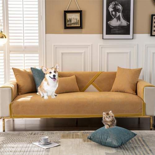 OwkHome Moderner, Einfarbiger Sofabezug, Rutschfester Schnittbezug for 1-, 2-, 3- Und 4-Sitzer-Couches(Yellow,90 * 180cm/35.4 * 71in) von OwkHome
