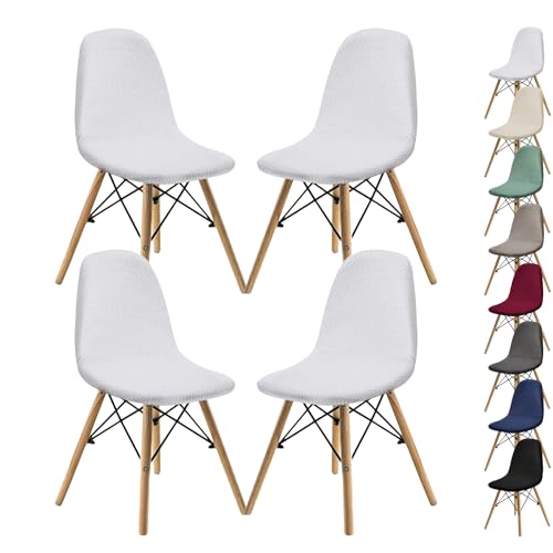 OwkHome Moderner, Massiver Jacquard-Schonbezug for Esszimmerstühle Ohne Armlehnen, Universeller Schutz(White 4pcs) von OwkHome