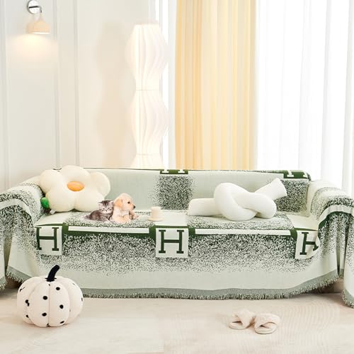 OwkHome Moderner Doppelseitiger Sofabezug Aus Chenille, Übergroßer Rutschfester Möbelschutz, Waschbar Und Haustierfreundlich(Green,180 * 380cm/71 * 149.6in) von OwkHome