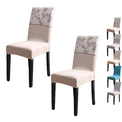 OwkHome Moderner Elastischer Stuhlbezug for Esszimmerstühle, Weicher Anti-Rutsch-Bezug for Den Heim- Und Restaurantgebrauch(Beige Plum 2pcs) von OwkHome