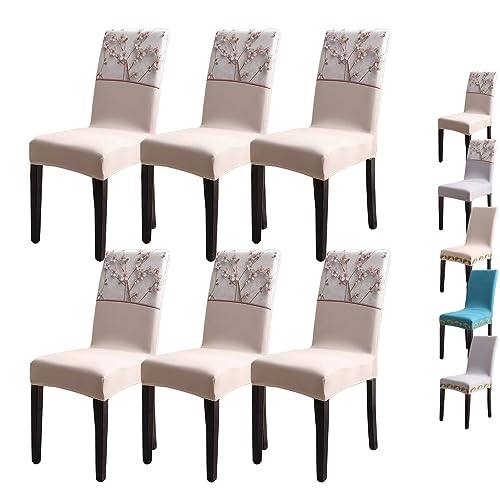 OwkHome Moderner Elastischer Stuhlbezug for Esszimmerstühle, Weicher Anti-Rutsch-Bezug for Den Heim- Und Restaurantgebrauch(Beige Plum 6pcs) von OwkHome