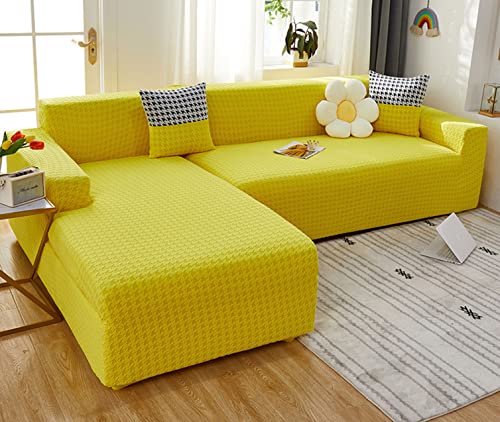 OwkHome Moderner Jacquard-Sofabezug Mit Elastischem Rand, Dehnbarer L-förmiger Möbelschutz for Anbausofas(Yellow,2 Seater+3 Seater) von OwkHome