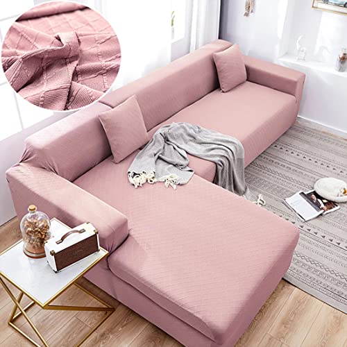 OwkHome Moderner Sofabezug In L-Form | Elastische Unterseite | rutschfest | Möbelschutz | 3-Sitzer-Couchbezug(Pink,2 Seater+2 Seater) von OwkHome