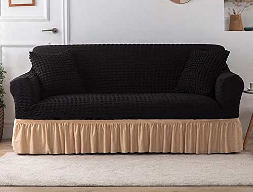 OwkHome Moderner Stretch-Sofabezug Mit Elastischem Rock, Strapazierfähiger Couchbezug, Waschbarer Möbelschutz(Black-1,1 Seater(90-140cm)) von OwkHome