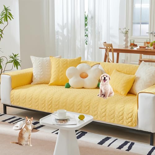 OwkHome Modernes, Minimalistisches Sofabezug-Set In L-Form Mit Kissenbezug, Rutschfester, Haustierbeständiger Möbelschutz(Yellow,110 * 210cm/43 * 83in) von OwkHome