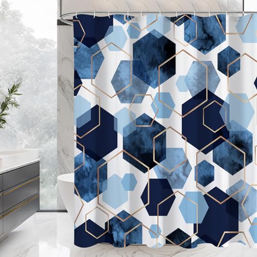 OwkHome Modernes Geometrisches Kunst-Duschvorhang-Set, Blau, Wasserdicht, Abstrakter Stoff, Badezimmerdekor, 183 X 183 cm(Blue,72" W x 72" L (Pack of 1)) von OwkHome