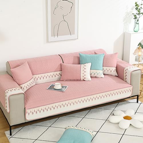 OwkHome Patchwork-Sofabezug Aus Baumwolle Mit Spitzenbesatz, Rutschfester Schnitt-Schonbezug, Haustierbeständiger Möbelschutz(Pink,90 * 210cm/35.4 * 83in) von OwkHome
