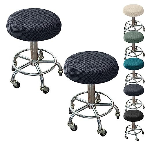 OwkHome Plaid Verdickt Elastische Runde Barhocker Abdeckungen Set, Waschbar Drehen Thekenhocker Protektoren(Dgray 2pcs) von OwkHome
